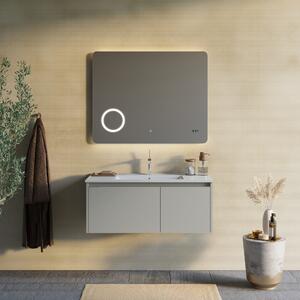 Mobilier Baie Suspendat, 100cm, Bej Mat, Cu Oglindă Touch Led | Monaco