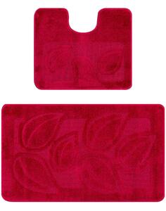 Set 2 Covoras baie, Antiderapant, Flora 2577 Rosu 50 x 80 / 40 x 50