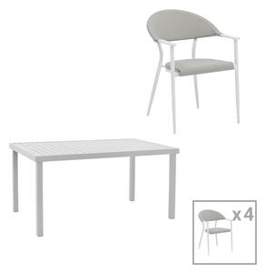 Set de 5 buc masa si scaune de gradina Kliton Pino aluminiu alb 150x80x74 cm