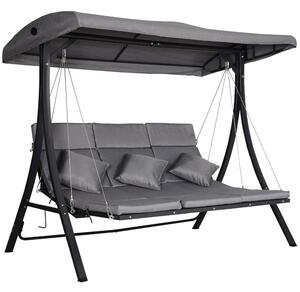 Outsunny Balansoar cu 3 scaune din material textil cu perne si acoperis reglabil gri 200 x 115 x 168 cm | Aosom Romania
