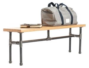 Bancuta intrare in stil industrail, Southampton, 120x40x30 cm, negru/nuc