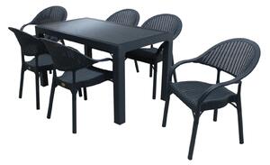 Set masă grădină Caliope cu Geam tip ratan 90x150 cu 6 scaune