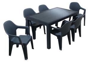 Set masă grădină Polo cu Geam tip ratan 90x150 cu 6 scaune