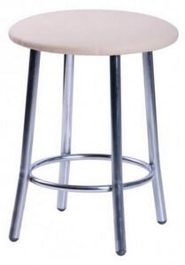 Scaun dining de tip taburet Teddy Chrome, piele ecologica, crem