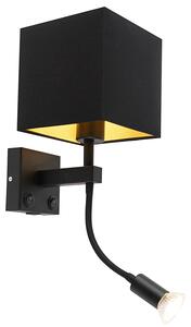 Aplică modernă neagră cu USB și abajur pătrat negru - Zeno