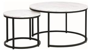 Set 2 masute cafea DION, alb cu efect de marmura/negru, PAL laminat/me