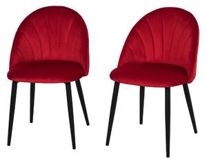 Set de 2 scaune de masa nordice tapitate fara cotiere cu spatar curbate picioare din metal pentru sufragerie rosu HOMCOM | Aosom Romania