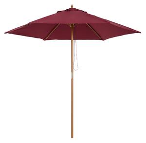 Outsunny Umbrelă de Soare din Lemn, Protecție UV, Φ2.5m, Culoare Bordo | Aosom Romania