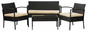 Set mobilier terasa, masa, canapea, 2 fotolii, perne, negru / crem