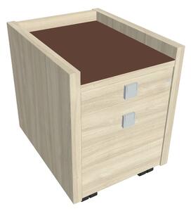 Comodă mobilă Verno 47 x 60 cm cu sticlă, 2 sertare, salcâm / maro