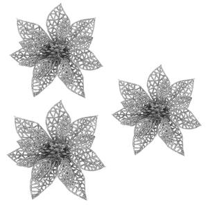 Set 3 ornamente brad Craciun Steaua Bethleemului argintiu, 10x10 cm
