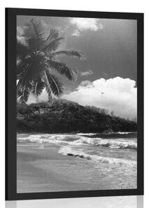 Poster plajă pe insula Seychelles în design alb-negru