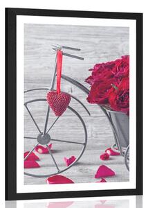 Poster cu passepartout bicicletă plină cu trandafiri