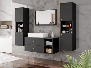 Z0ND0 Mobilier baie Kiago III (Negru mat + Marmură Negru + auriu) (cu chiuvetă). 1103965