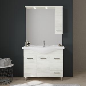 Mobilier De Baie Cu Picioare, Stejar Alb, 105 Cm și Dulăpior Cu Oglindă și Spoturi Led | Rimini