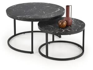 Set 2 masute cafea JAVA, negru cu efect de marmura/negru