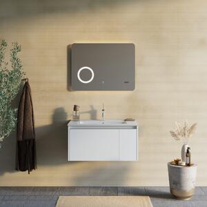Mobilier Baie Suspendat 80cm Alb Mat Oglindă Led 80x60, Cu Touch | Monaco
