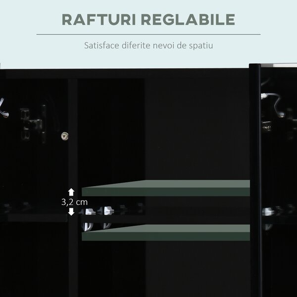 Dulap de baie LED cu oglinda Kleankin, Organizator de depozitare reglabil montat pe perete cu 3 usi cu oglinda si rafturi reglabile, Functie de memorare, incarcare USB, Negru lucios | Aosom Romania