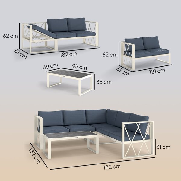 Outsunny Set Mobilier de Grădină din 4 Piese cu 2 Canapele, Fotoliu Reglabil și Măsuță de Cafea, 121x61x62 cm, Gri | Aosom Romania