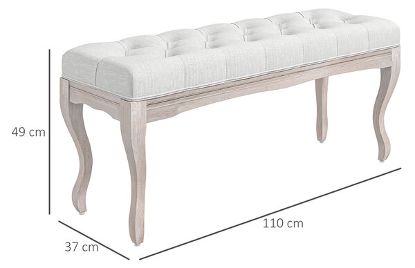 HOMCOM Bancă pentru Capătul Patului cu Înveliș Textil Aspect de In, Bancă Capitonată, 110x37x49 cm, Alb Crem | Aosom Romania