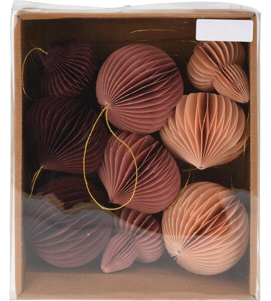 Set de ornamente din hârtie Ornaments roz, 8 cm, 9buc