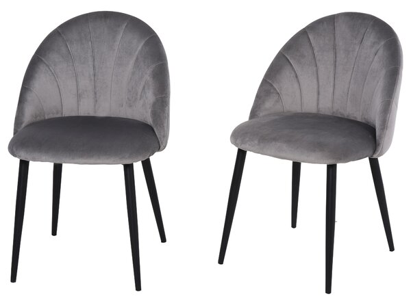 Homcom Set de 2 Scaune fără Cotiere, cu Spătar Curbat, 50x54x80 cm, Gri | Aosom Romania