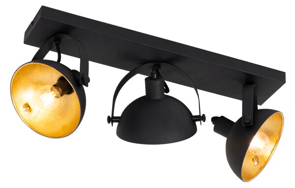 Plafoniera industriala neagra cu auriu 3 lumini reglabile - Magnax