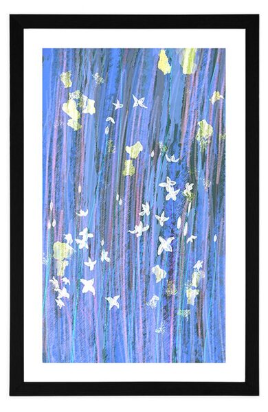 Poster cu passepartout abstracția florilor în design violet