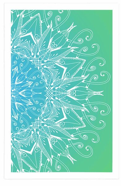 Poster Mandala albă pe un fundal albastru-verde