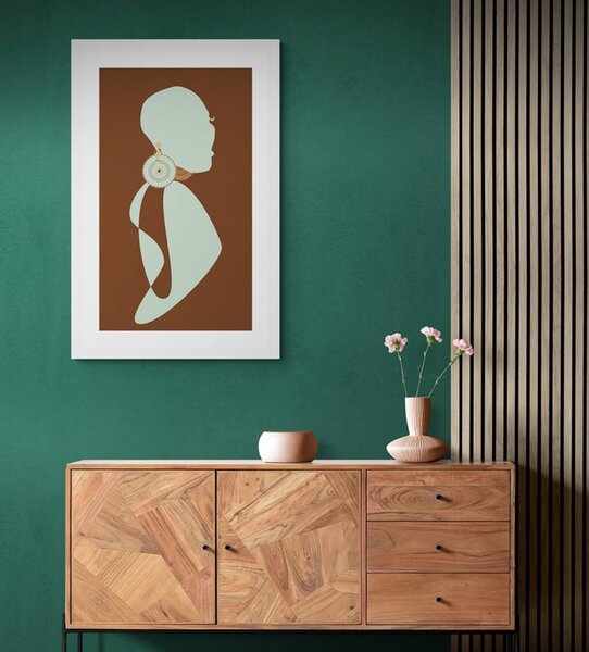 Poster cu passepartout silueta femeii pe fundalul întunecat