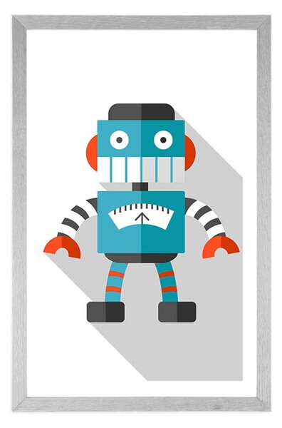 Poster cu passepartout robot albastru pe fundal alb