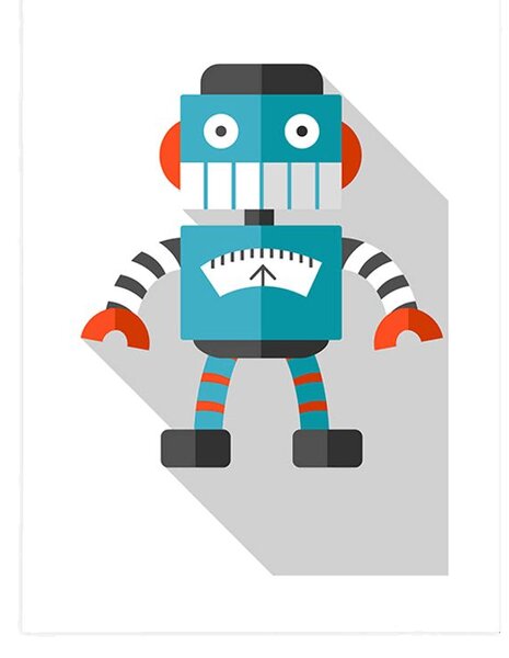 Poster cu passepartout robot albastru pe fundal alb