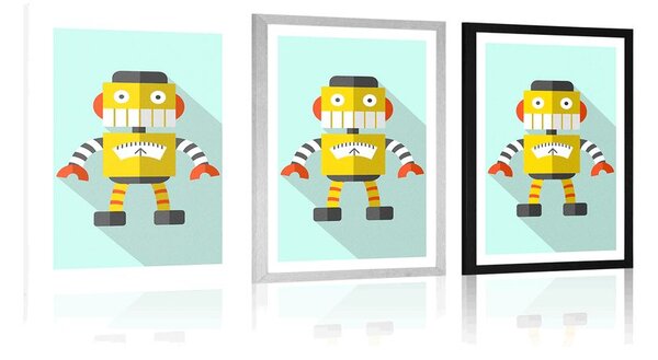 Poster cu passepartout robot galben pe fundal albastru