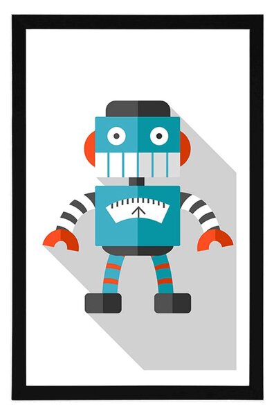 Poster cu passepartout robot albastru pe fundal alb