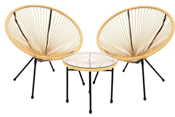 Set mobilier terasa / gradina, Acapulco, 2 fotolii si masa, metal si ratan artificial, natur