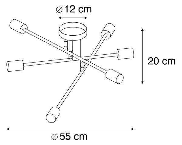 Plafoniera industriala neagra cu auriu 6 lumini - Sydney