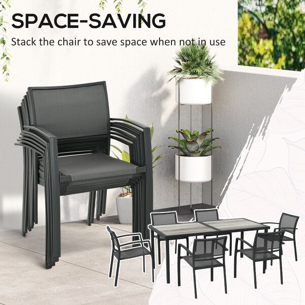 Outsunny Set Masa de Grădină 7 Piese, Scaune Stivuibile, Set Masa Exterior pentru Terasă, Design Modern și Confortabil | Aosom Romania