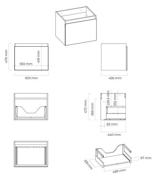 Oltens Vernal dulap 60x45.6x47 cm sub chiuveta pe perete grafit 60013400